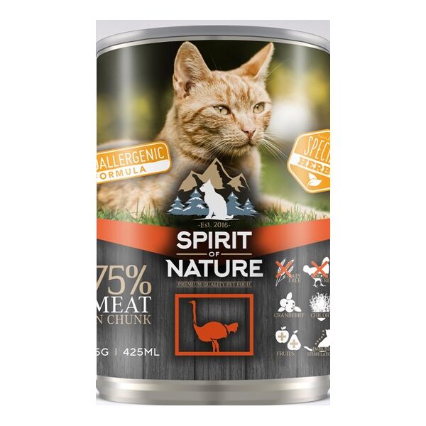 ΚΟΝΣΕΡΒΑ ΓΑΤΑΣ ΠΟΥΛ/ΚΑ SPIRIT OF NATURE CAT OISTRICH 415gr
